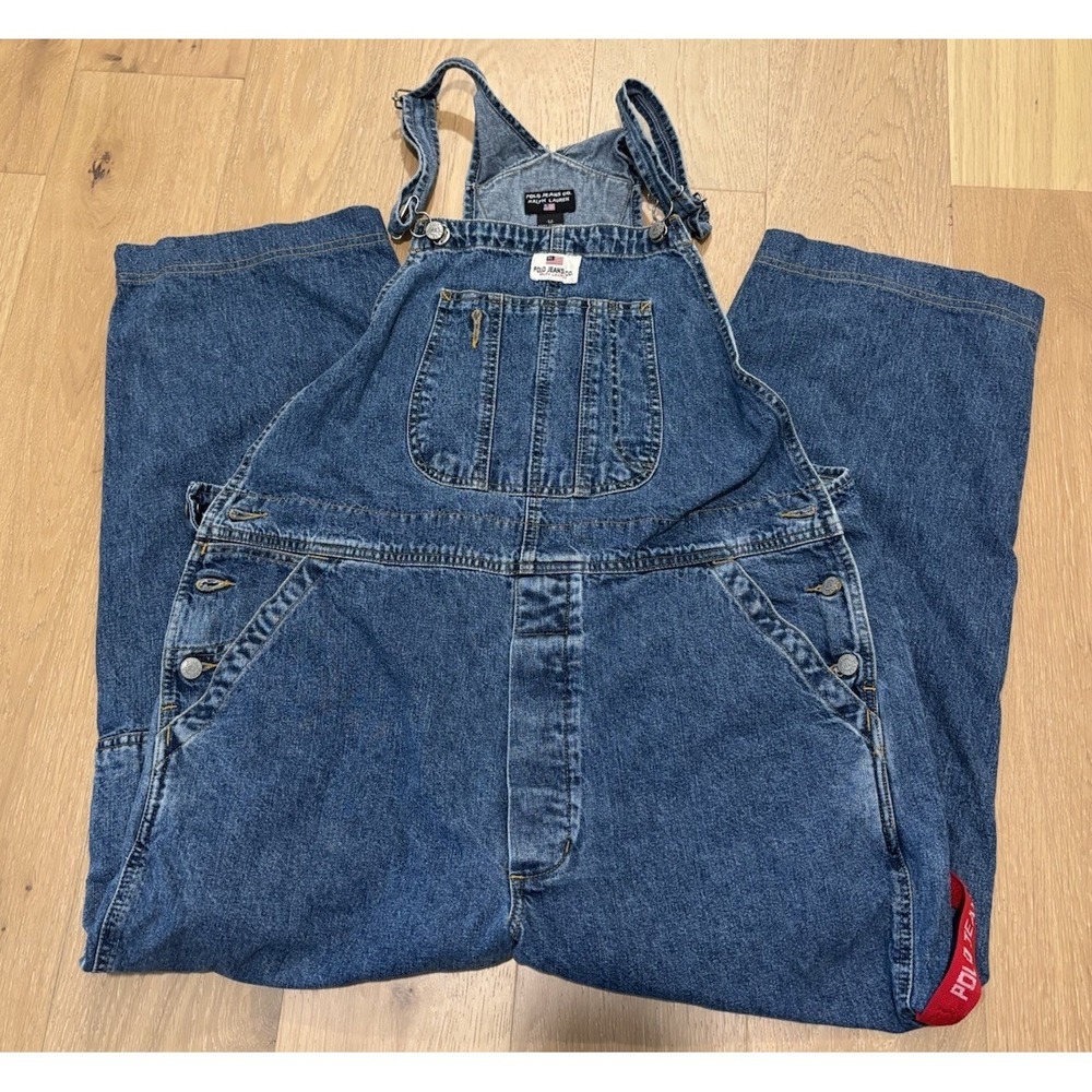 Vintage Polo Jeans Co Ralph Lauren Denim Overalls Men's Medium Grunge Y2K Blue